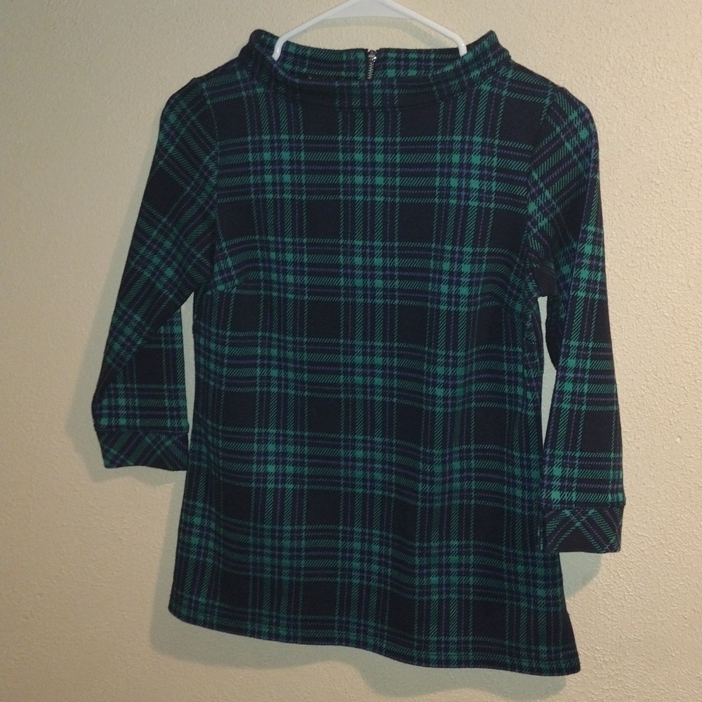 Talbot's Plaid Funnel Neck Cotton Blend 3/4 Sleeve Pullover Academia PXS - Picture 2 of 7